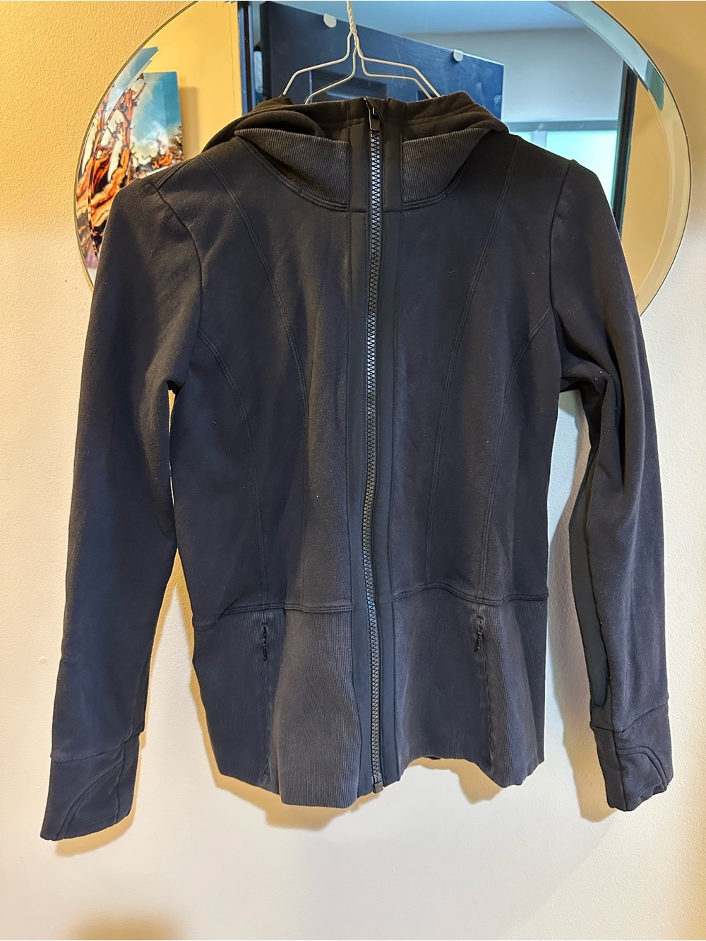 Athleta Black Full Zip Hooded Jacket Women’s Medium Thumbholes